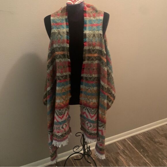 Aztec boho Shrug Sweater High Low Cardigan Kimono - Picture 1 of 5